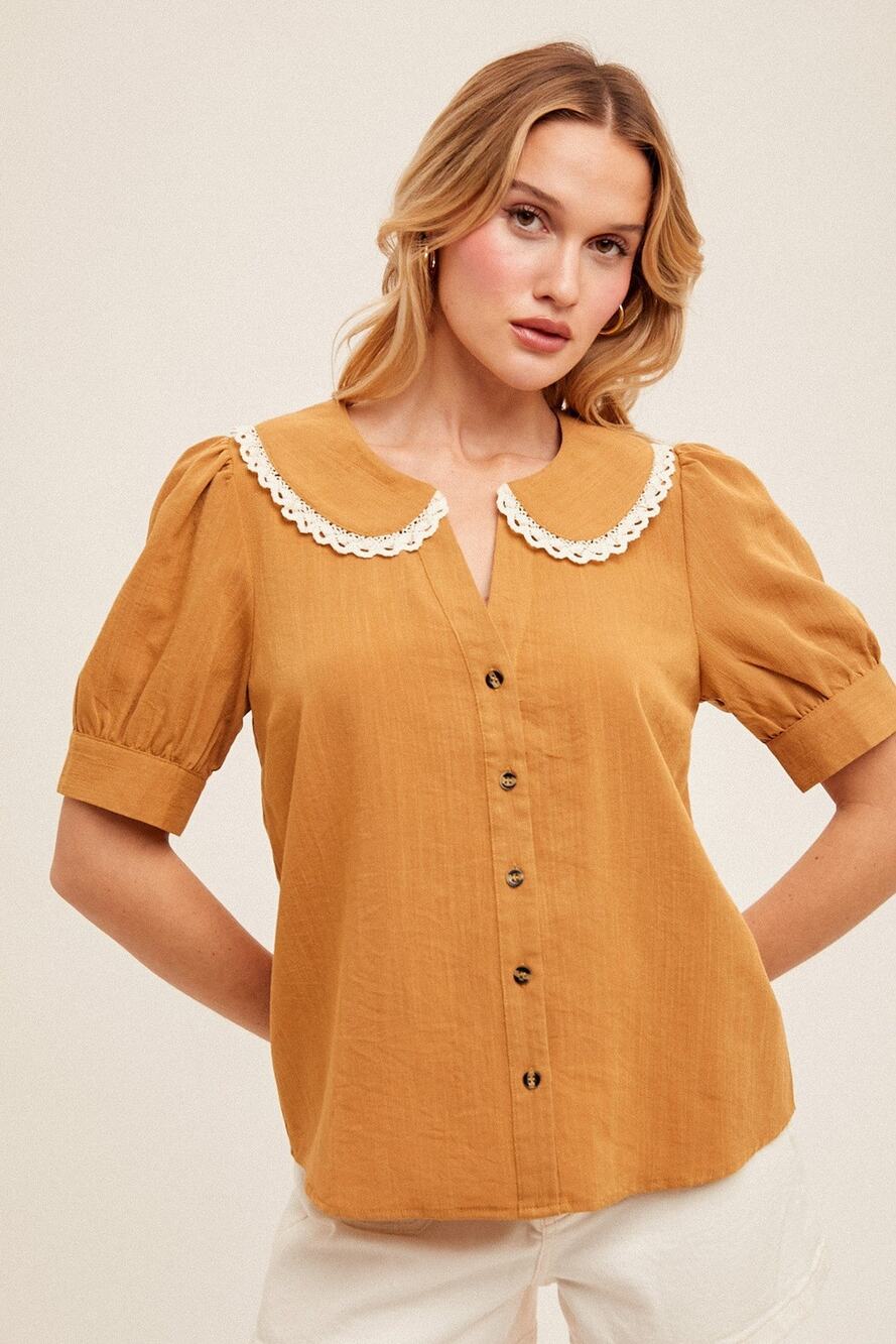 Crochet Trim Detail Textured Woven Top